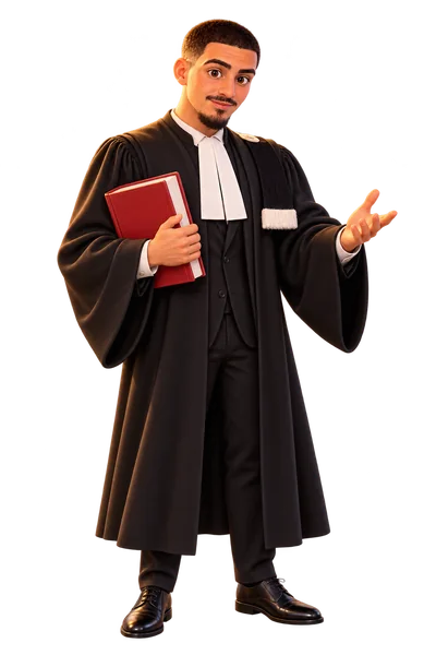Enzo Prat en robe d'avocat tenant un code