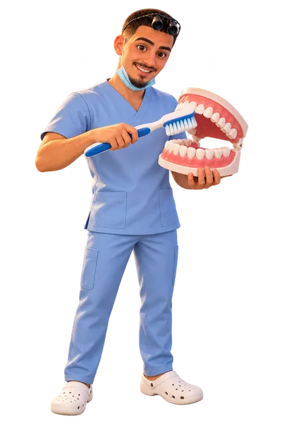 Enzo Prat en dentiste avec une mâchoire géante