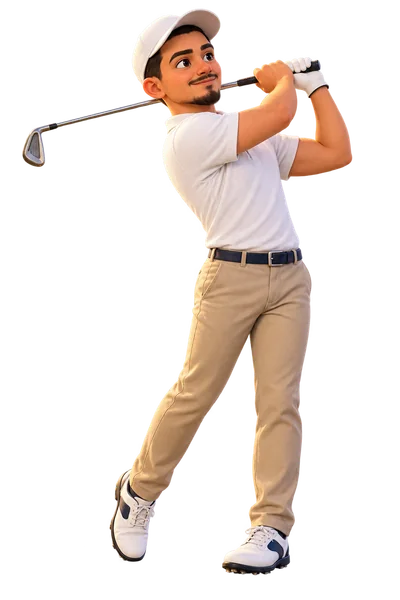 Enzo Prat en moniteur de golf en fin de swing