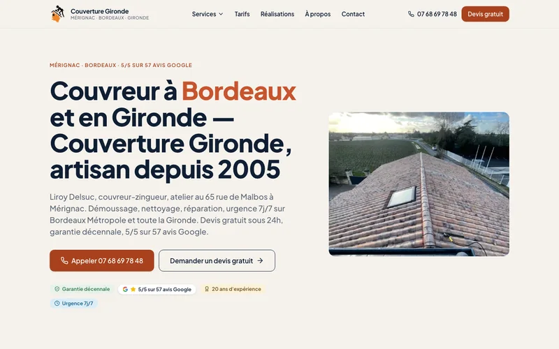 Page d'accueil du site de Couverture Gironde