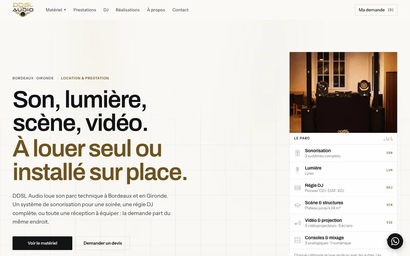 Page d'accueil du site de DDSL Audio