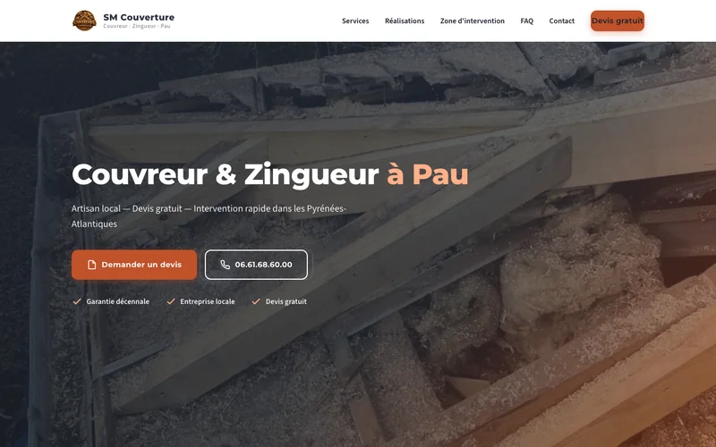 Page d'accueil du site de SM Couverture