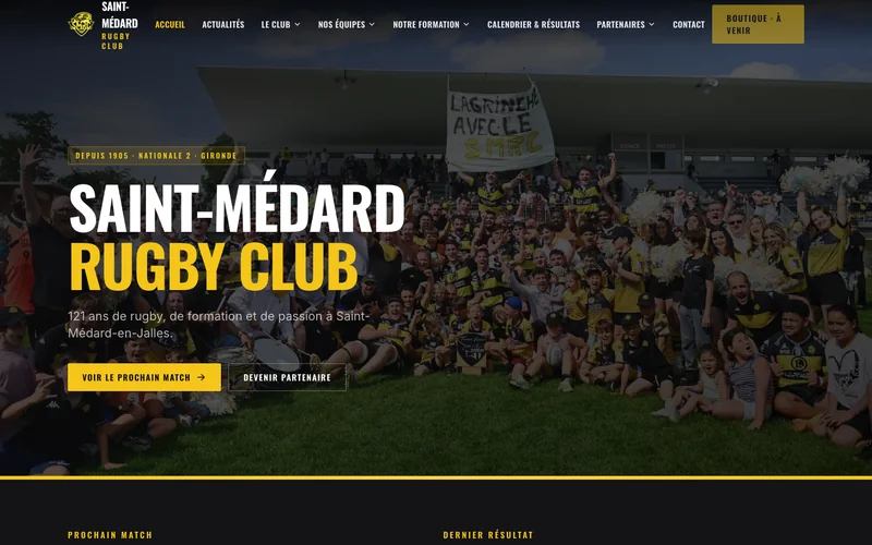 Page d'accueil du site de Saint-Médard Rugby Club