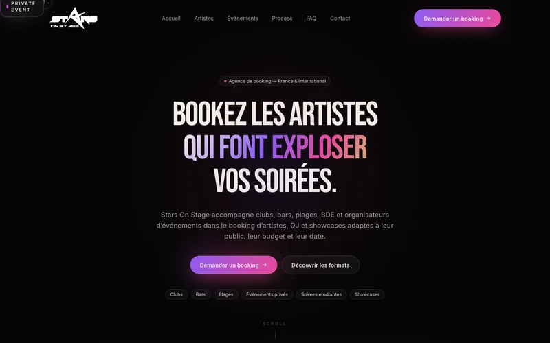Page d'accueil du site de Stars On Stage